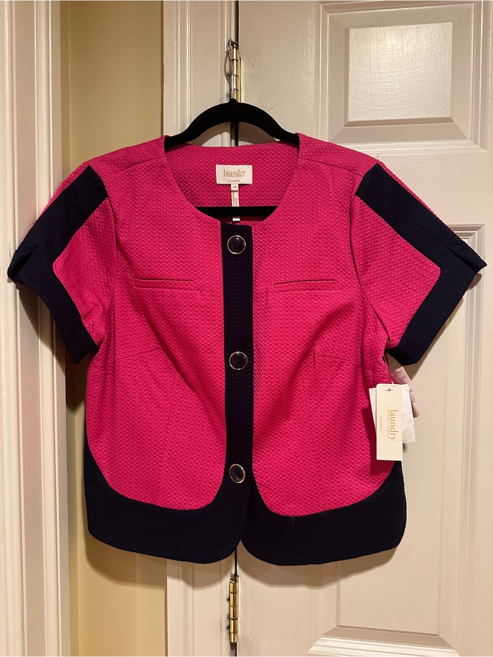 NWT Laundry by Shelli Segal Pink & Navy Textured Jacket Size 10